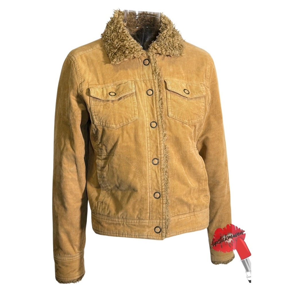 Vintage Lilu‎ Corduroy Jacket  Women Small Tan Faux Sherpa Lined Y2K
